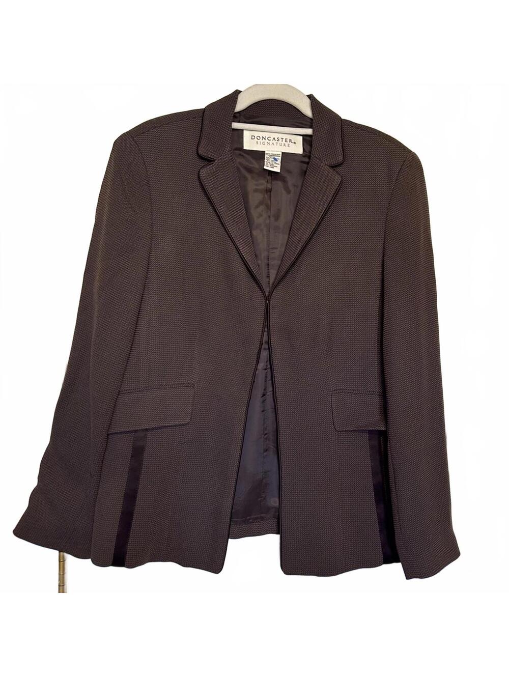 Doncaster Women’s Brown Tan with Silk Trim Blazer Coat Jacket | Size 12